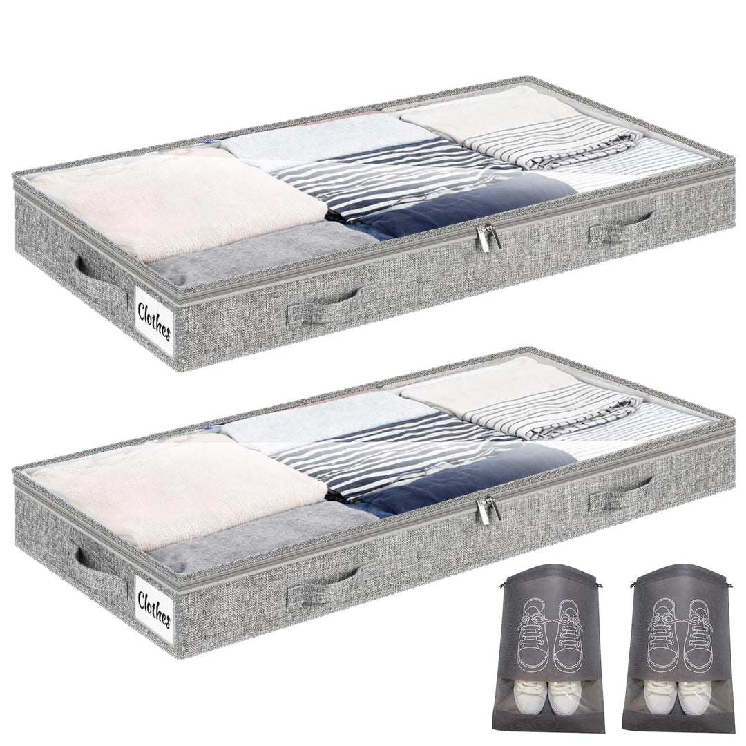 Unterbett Aufbewahrungsbox 2 Stück Unterbettkommode und klarem Transparenter Deckel, 10 cm hoch Falt