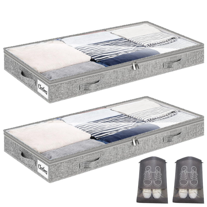 Unterbett Aufbewahrungsbox 2 Stück Unterbettkommode und klarem Transparenter Deckel, 10 cm hoch Falt