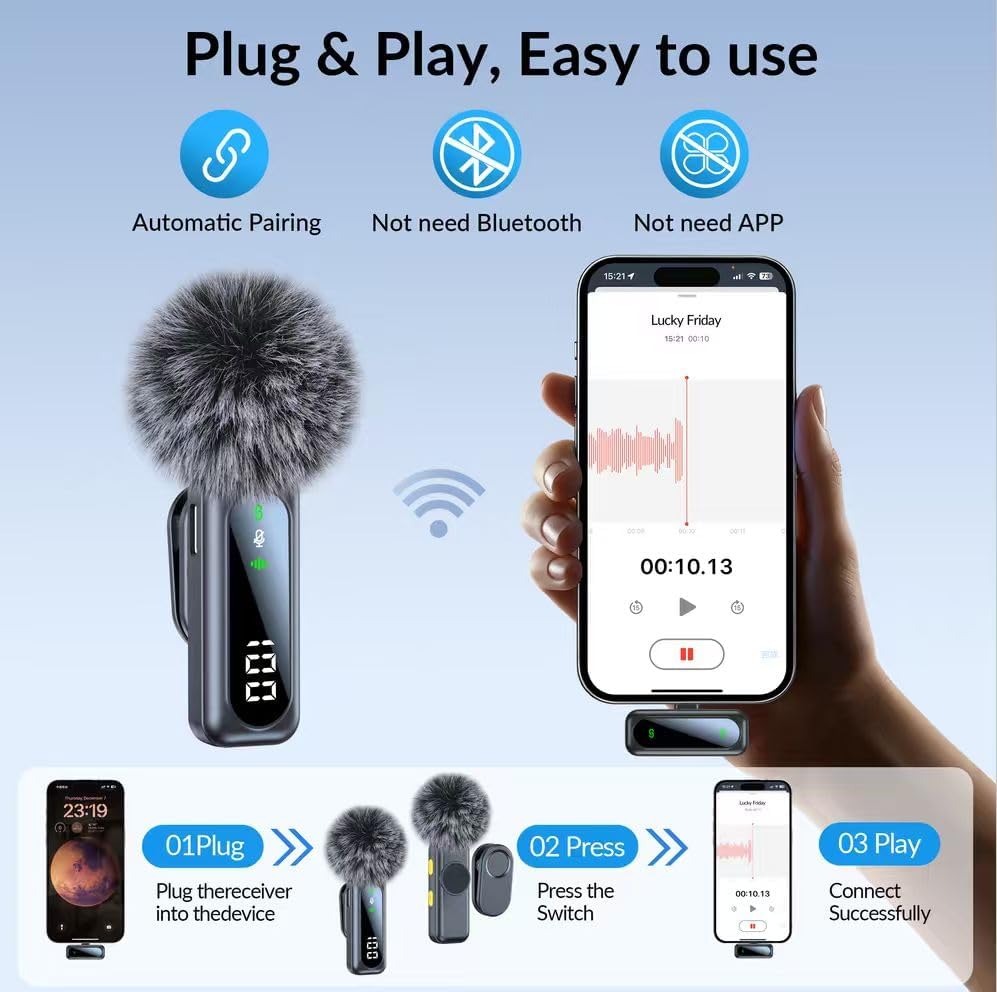 Kabelloses Mikrofon, Mikrofon für iPhone und USB-C-Stecker, Mini-Mikrofone, kabellose Mikrofone mit
