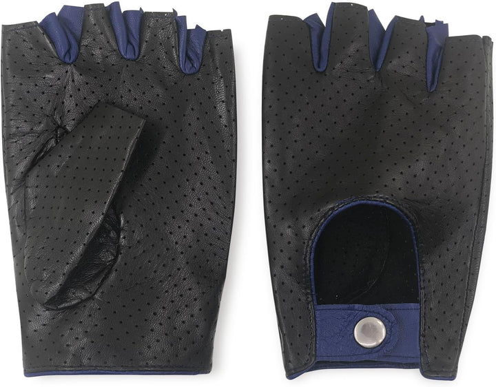 ZLUXURQ Herren-Lederhandschuhe Vollmaschige Fingerlose Halbfinger-Fahrhandschuhe Medium-9" Schwarz u