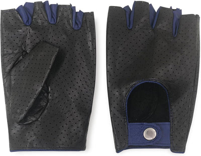 ZLUXURQ Herren-Lederhandschuhe Vollmaschige Fingerlose Halbfinger-Fahrhandschuhe Small-8.5" Schwarz