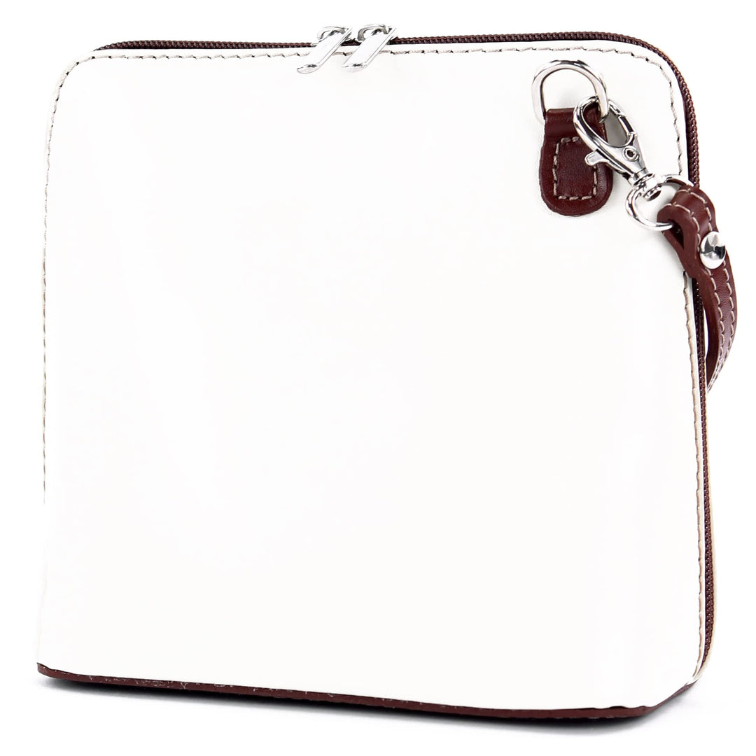 modamoda de - T94 - ital kleine Umhängetasche aus Glattleder Weiss/Braun, Weiss/Braun