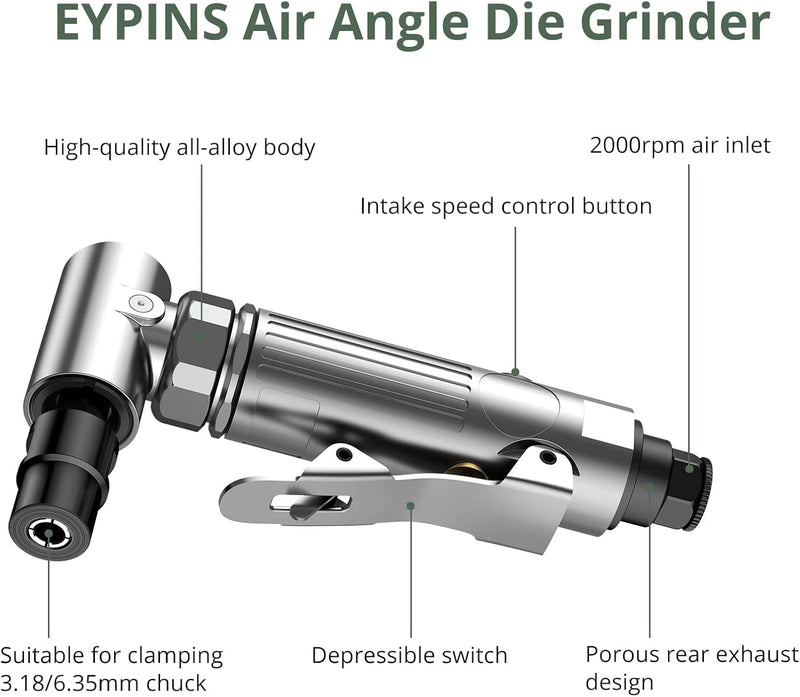 EYPINS Druckluftschleifer Set, Stabschleifer Druckluft Schleifer 90° abgewinkelt Winkelschleifer 90p