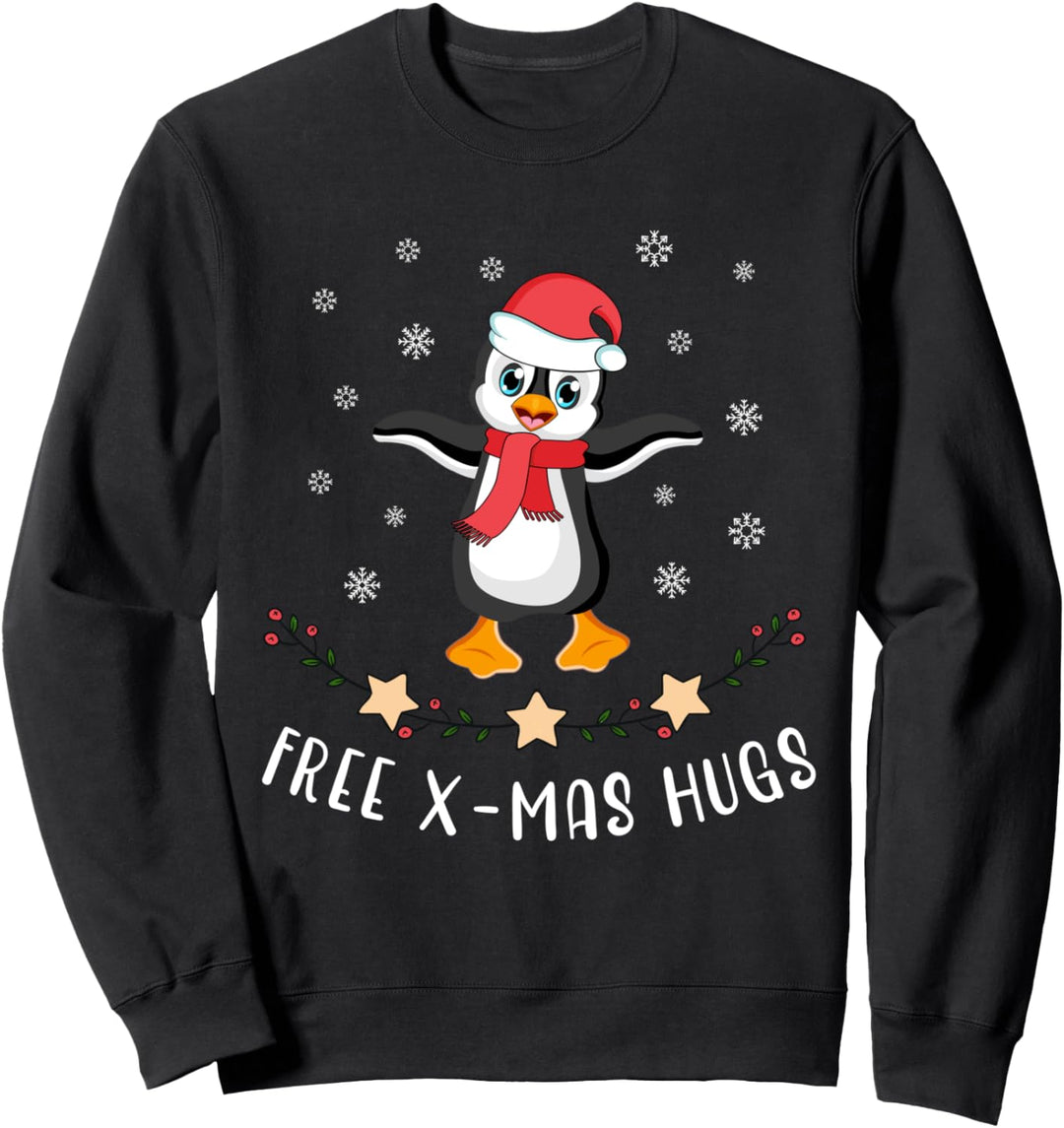 Süsser Pinguin Free Hugs Weihnachts- Christmas Motiv Sweatshirt