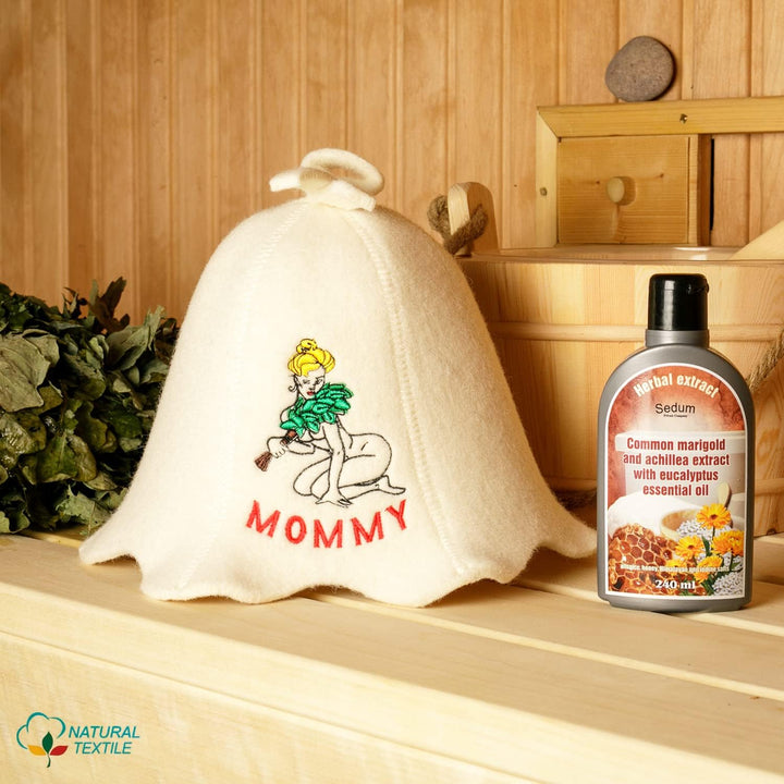 Natural Textile Saunahut 'Sauna Mommy' White - 100% organische Wollfilzmützen - Schützen Sie Ihren K