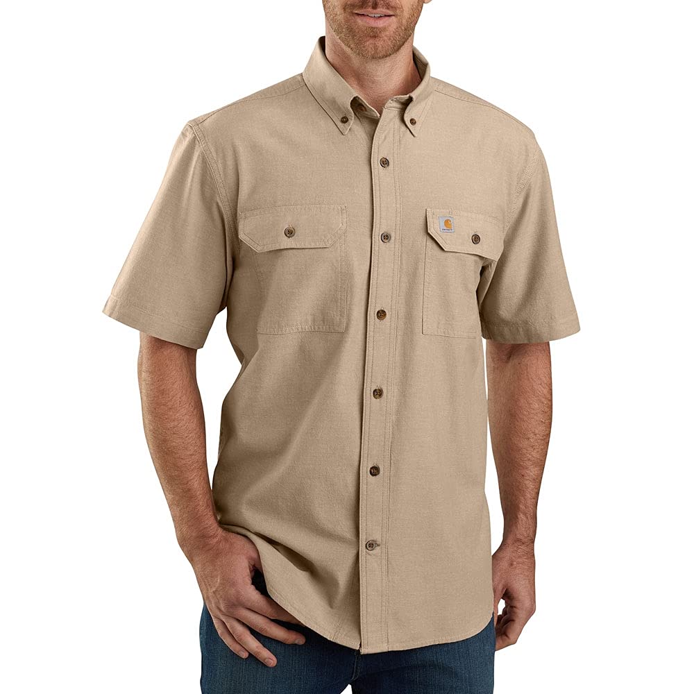 Carhartt Herren Loose Fit Midweight Chambray Short-Sleeve Work Utility Button Down Shirt L Dark Tan