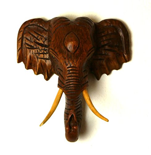 livasia Kleiner, afrikanischer Elefantenkopf aus Holz, Holzelefant, Deko Elefant in Handarbeit