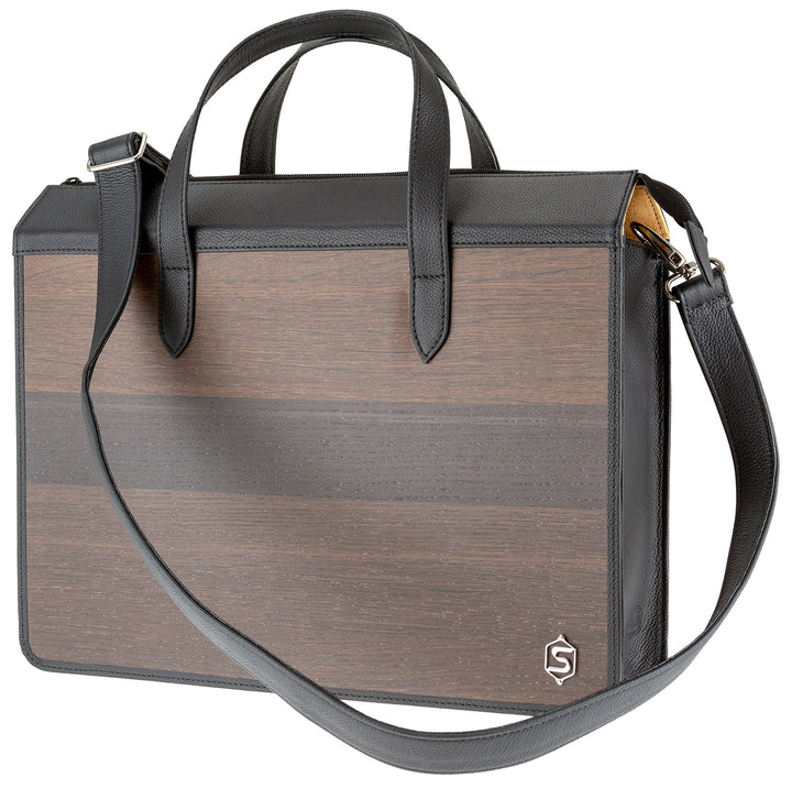 Laptop-Tasche James | Gefertigt aus Echtholz Typ Räuchereiche und Rindleder | Notebook-Tasche 15" Sc