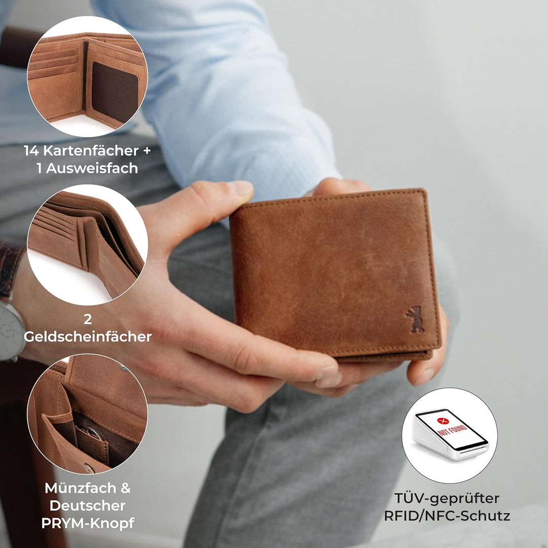 Berliner Bags Vintage Geldbörse, Portmonee aus Leder, Geldbeutel mit TÜV-geprüftem RFID-Schutz, für