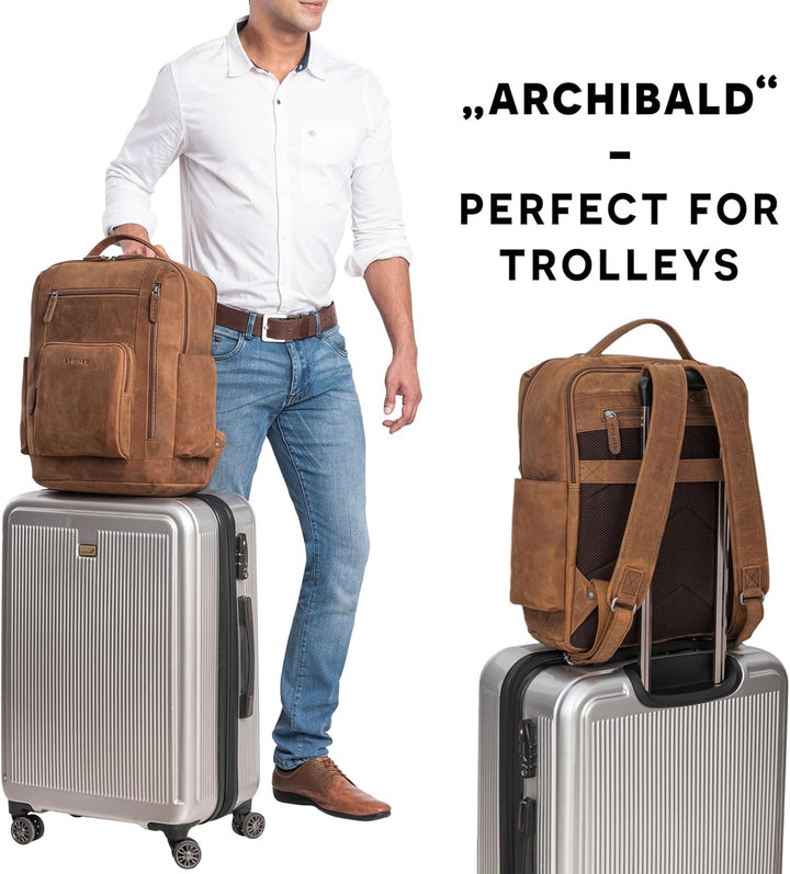 STILORD 'Archibald' Leder Business Rucksack Damen und Herren Laptop Rucksack 15,6 Zoll Arbeitstasche