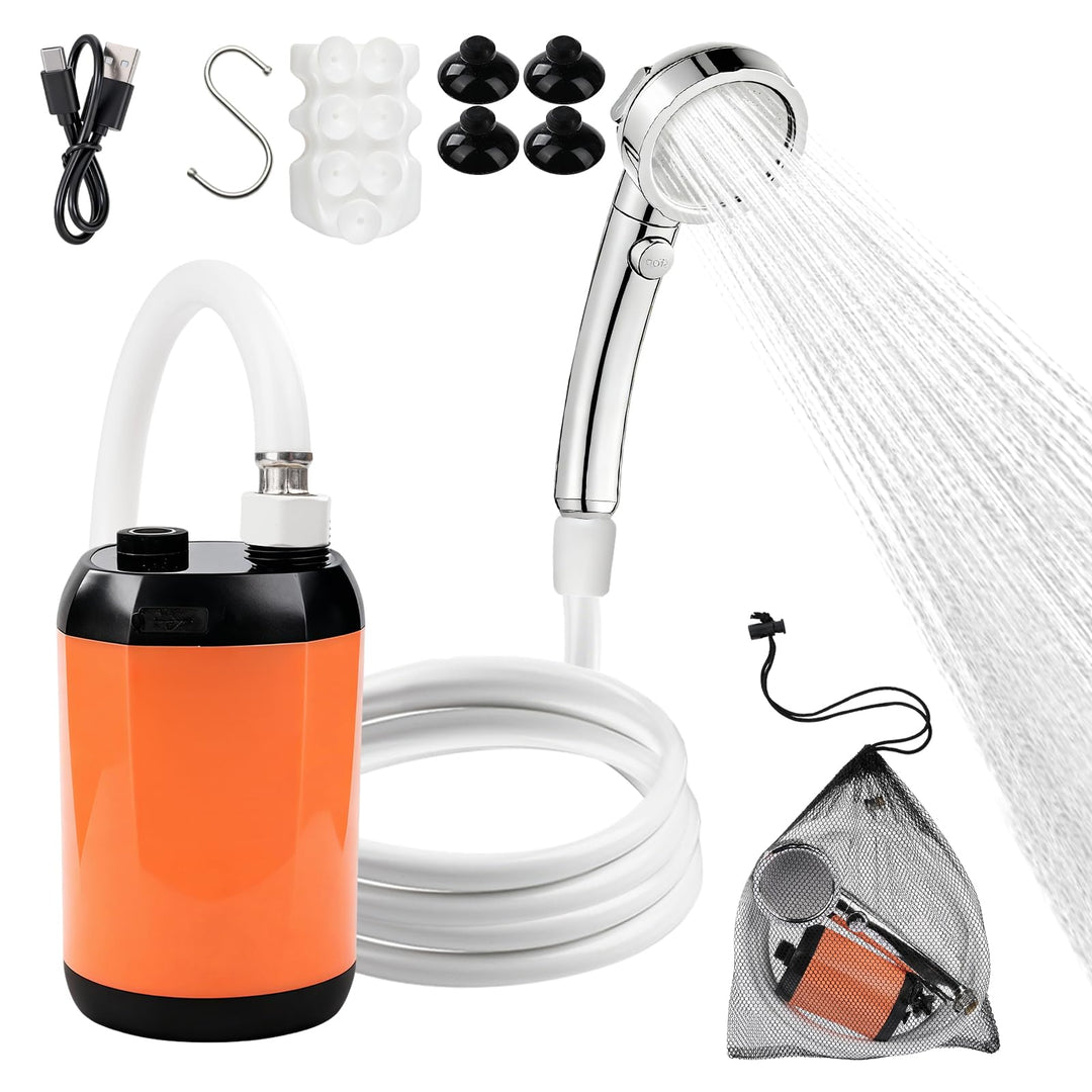 Tragbare Campingdusche, 6000mAh Campingdusche mit Pumpe, 6000mAh Akku und Temperaturanzeige, Mobile
