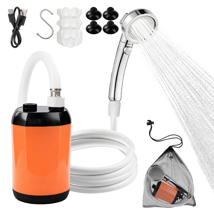 Tragbare Campingdusche, 6000mAh Campingdusche mit Pumpe, 6000mAh Akku und Temperaturanzeige, Mobile