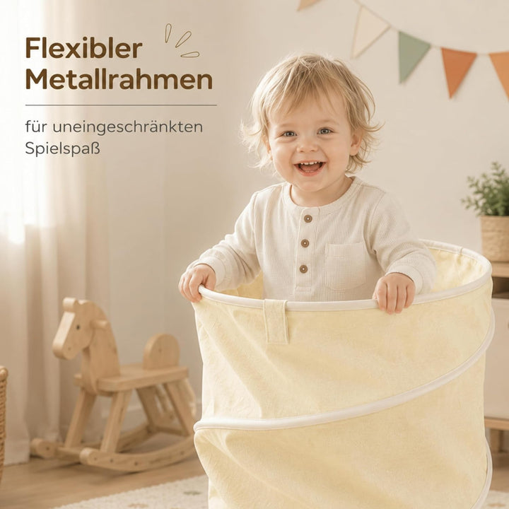 LIONHERZ® Spieltunnel für Kinder aus 100% Baumwolle mit Klettverschlüssen | Krabbeltunnel für Baby [