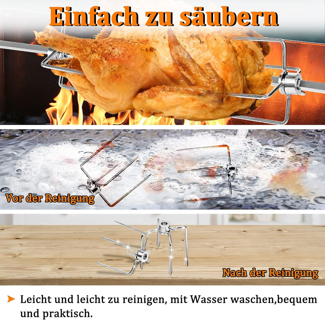 NAIZY Fleischklammer für Drehspiess Zubehör 2er Set Rostfrei Edelstahl Fleischnadel mit Feststellsch