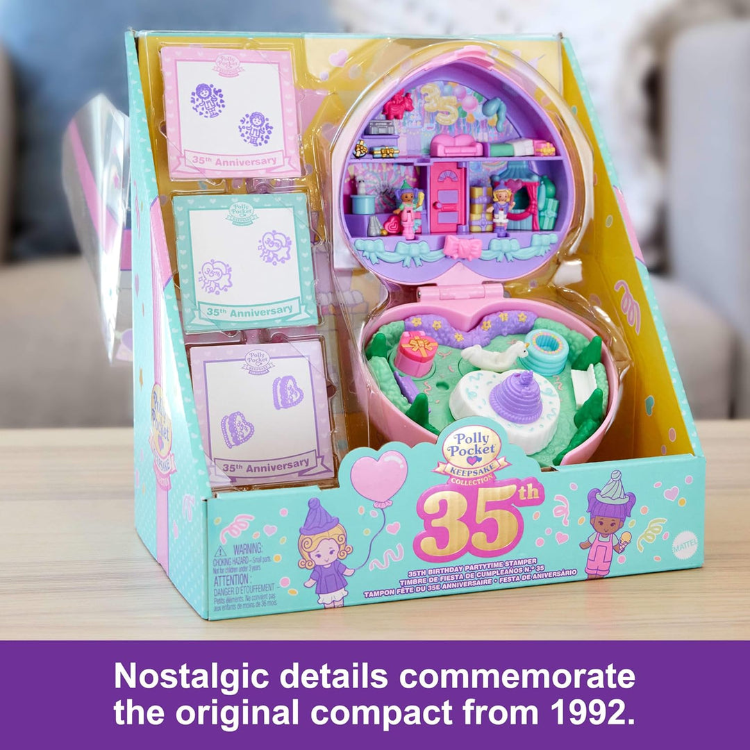 Polly Pocket Puppen und Spielset, Sammler Nostalgie Schatulle, 35. Geburtstag Party-Stempel Schatull