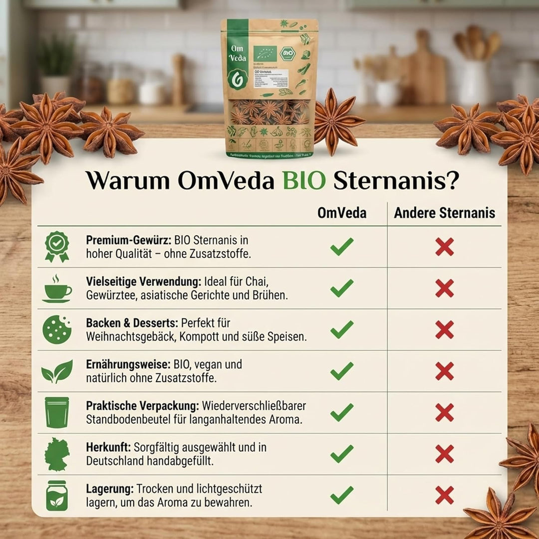 Sternanis BIO Echter Sternanis 200g | ganz mit Bruch | Anissterne | Premium BIO-Qualität zum Kochen