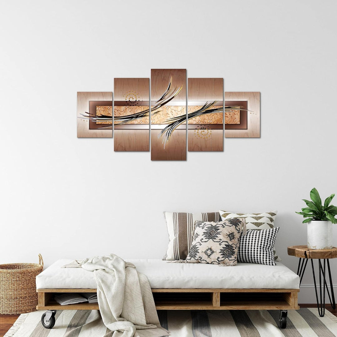 Runa Art Bild Wohnzimmer Schlafzimmer Abstrakt 5 Teilig Ornamente Beige Braun Wandbilder auf Vlies L