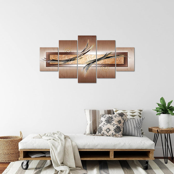 Runa Art Bild Wohnzimmer Schlafzimmer Abstrakt 5 Teilig Ornamente Beige Braun Wandbilder auf Vlies L