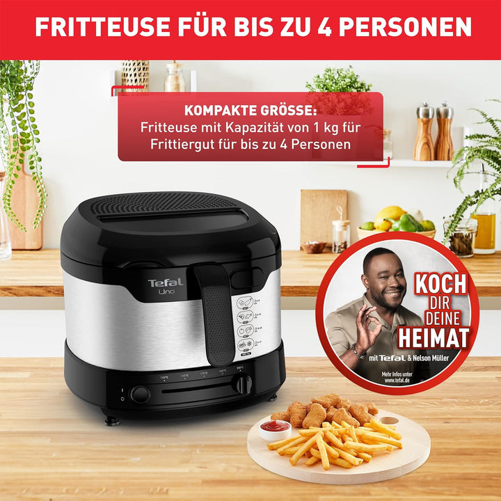 Tefal Uno M Fritteuse FF215D | 1600 Watt | Kapazität: 1 kg | Einstellbares Thermostat | Sichtfenster
