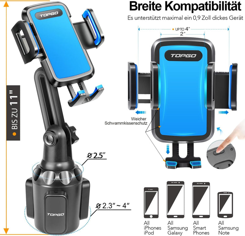 TOPGO Getränkehalter, Handyhalterung, kein Schütteln, stabile und verstellbare Stange, Auto-Getränke