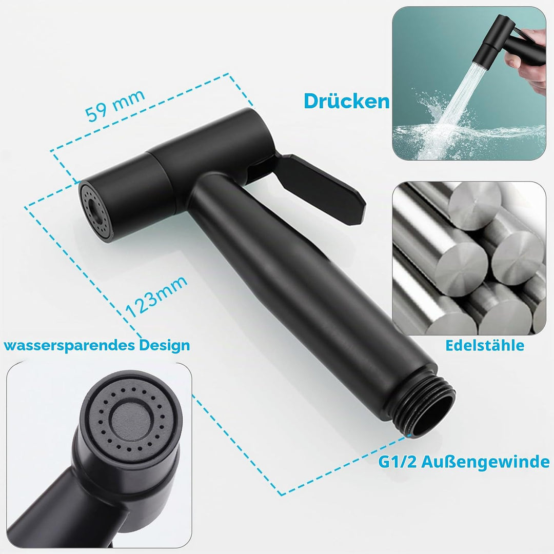 Roscid Handbrause Bad Bidet Edelstahl Duschkopf Waschbecken Set mit 3M Schlauch und 3 Adapter für G1