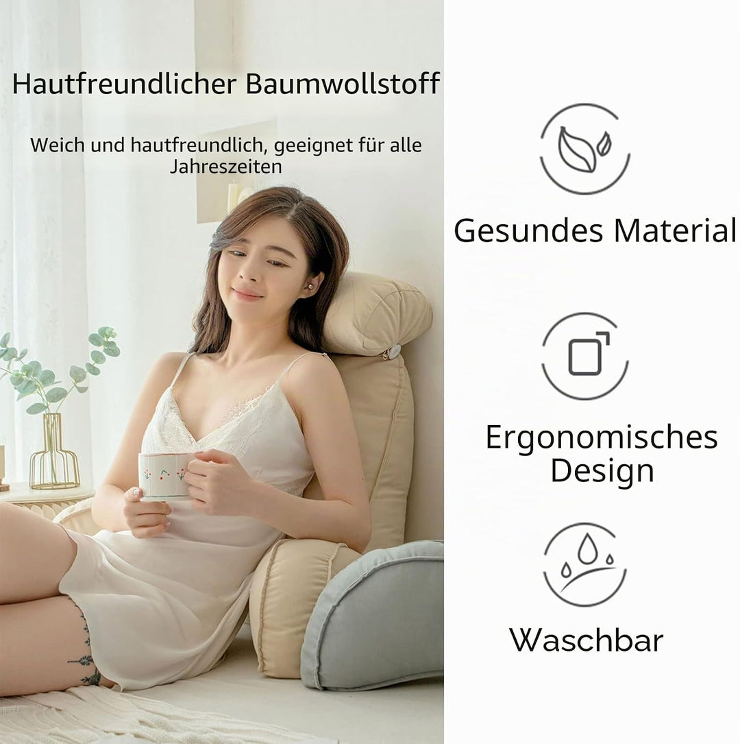 Lesekissen,Rückenlehne Kopfkissen,Bettruhe Kissen mit Armlehnen,Mit Waschbarem Bezug,Perfekt für Rüc
