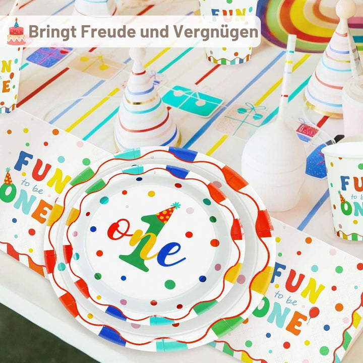 Heboland Pappteller Kindergeburtstag bunt Polka Dot Design Partygeschirr Set Geburtstag 125pcs Pappt