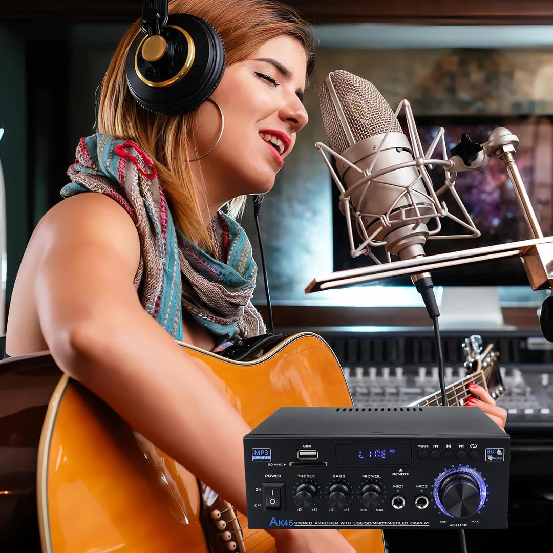 AK45 HiFi Verstärker Mini Stereo Bluetooth Radio Audio Verstärker Receiver, 12V/ 240V 2.0 Kanäle 40W