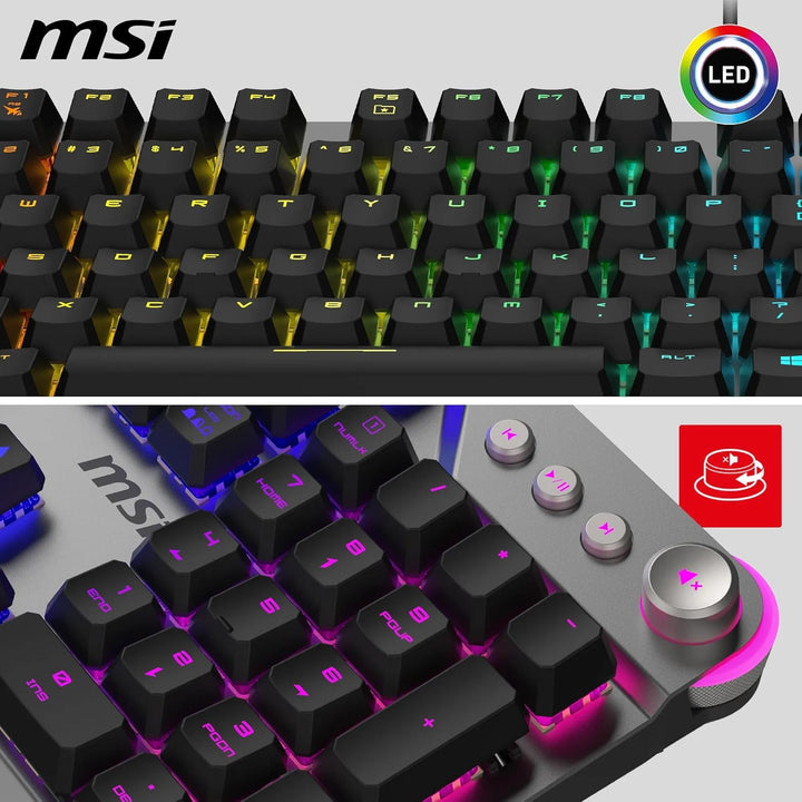 MSI Strike 600 Silent FR Gaming-Tastatur, leise – Kailh Midnight Pro Silent Touch-Schalter, ergonomi
