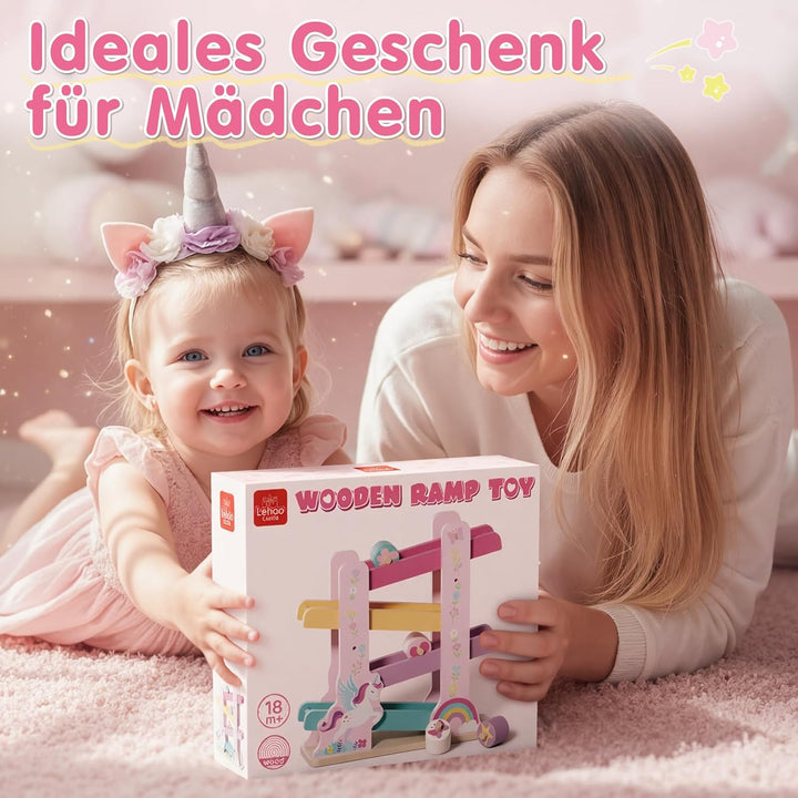Lehoo Castle Kugelbahn Holz ab 1 Jahr, Einhorn Holz Kugelbahn, Montessori Spielzeug ab 1 Jahr, Holzs