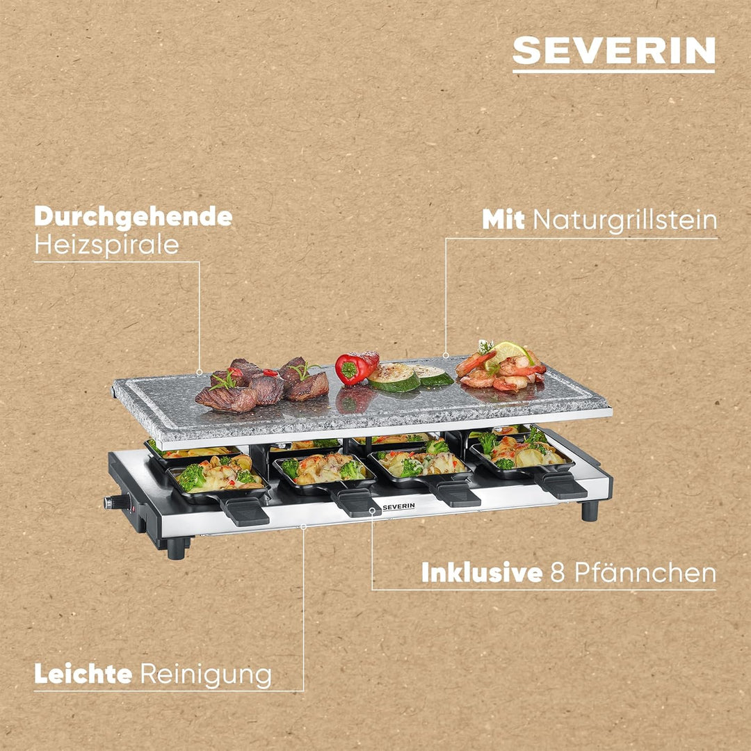 SEVERIN RG 2374 Raclette mit Naturgrillstein, 1700, Kunststoff/Edelstahl, schwarz Hochwertiges