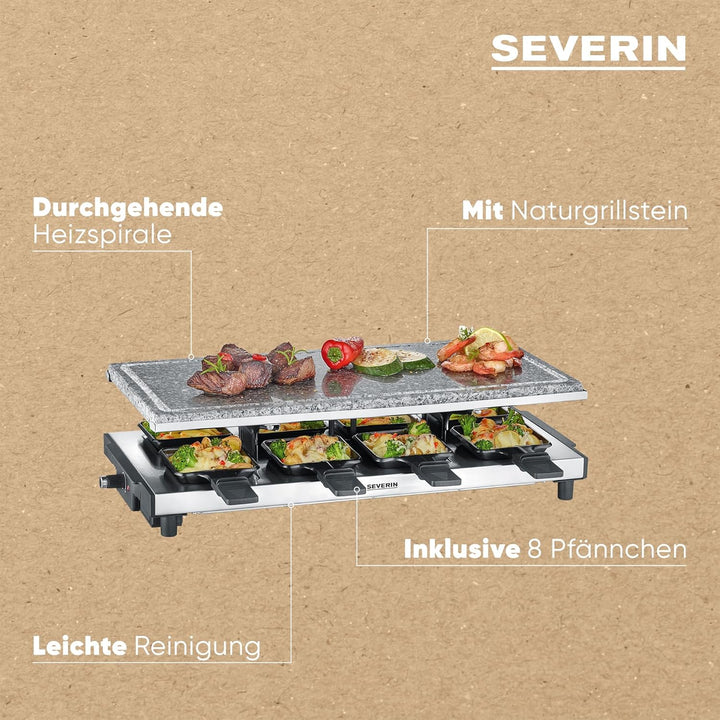 SEVERIN RG 2374 Raclette mit Naturgrillstein, 1700, Kunststoff/Edelstahl, schwarz Hochwertiges