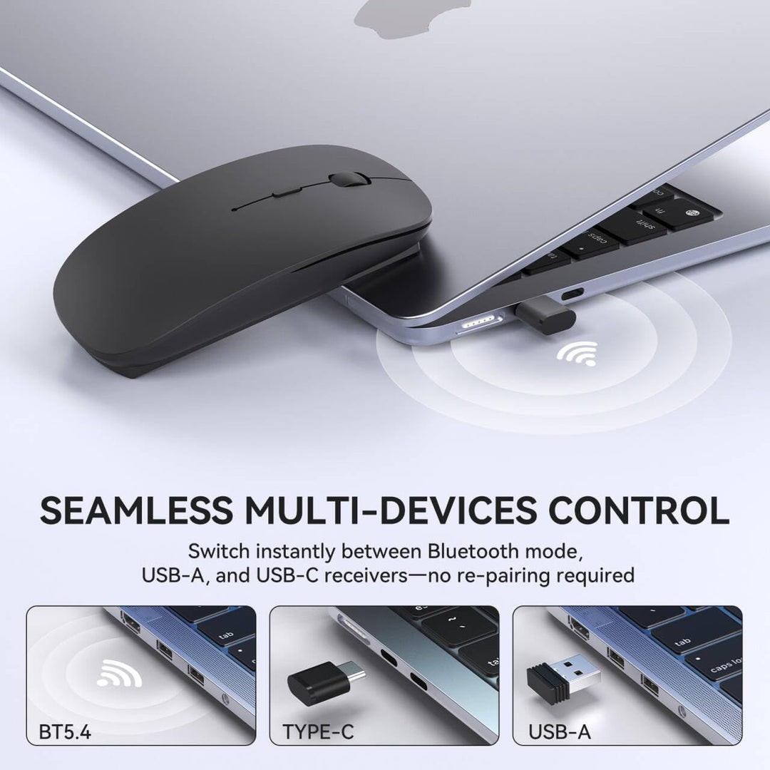 RaceGT Bluetooth Maus USB C Aufladbar, (BT5.4 + USBA+USBC) Mouse Kabellos Beidhändig Leise Ergonomis