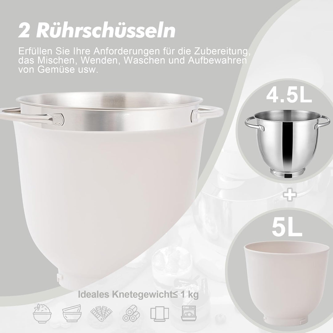 Kitchen in the box Küchenmaschine, 4,5 L & 5 L Knetmaschine, 10+P Geschwindigkeits Teigmaschine mit