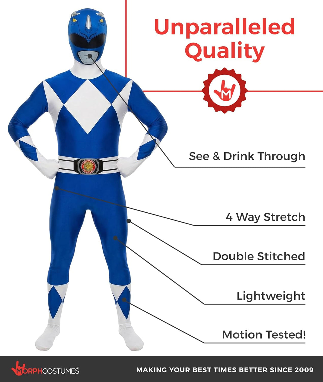 Morphsuits Power-Rangers Kostüm Blau L, Blau L