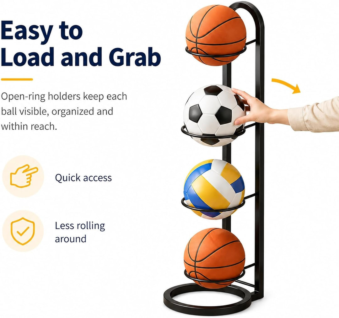 GOOGO 4 Stufiger Ballständer, Metall Basketball Ständer Herausnehmbare, Vertikale Ball Aufbewahrung,