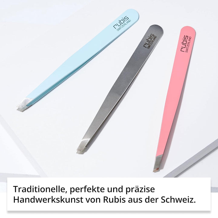 Rubis Pinzette Rosa - schräg, fein und spitz - Pinzette zum Augenbrauen zupfen - schräge Spitze zur
