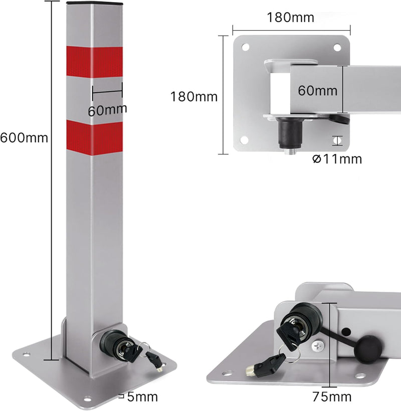 XMTECH 1 Stück Parkplatzsperre Parkpfosten Klappbar mit 3 Schlüssel - Robust und Stabil Absperrpfost