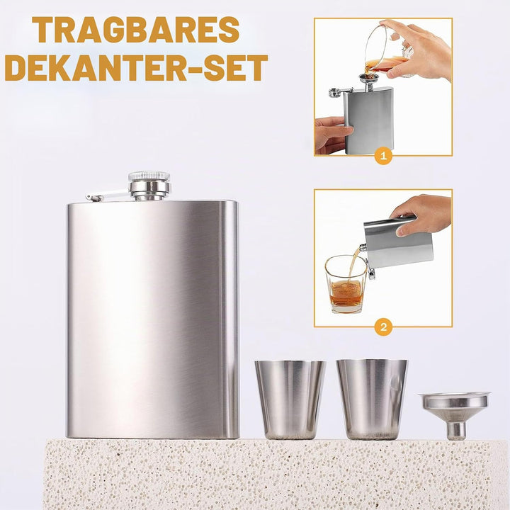 flachmann edelstahl,flask 8 oz mit mit trichter edelstahl und weinbecher,flachmann gross auslaufsich