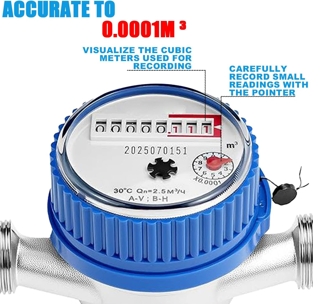 Wasserzähler 1/2" Garten Geeicht, Trockenwasserzähler mit Einkanal-Messwerk, Wasseruhr mit Anschluss