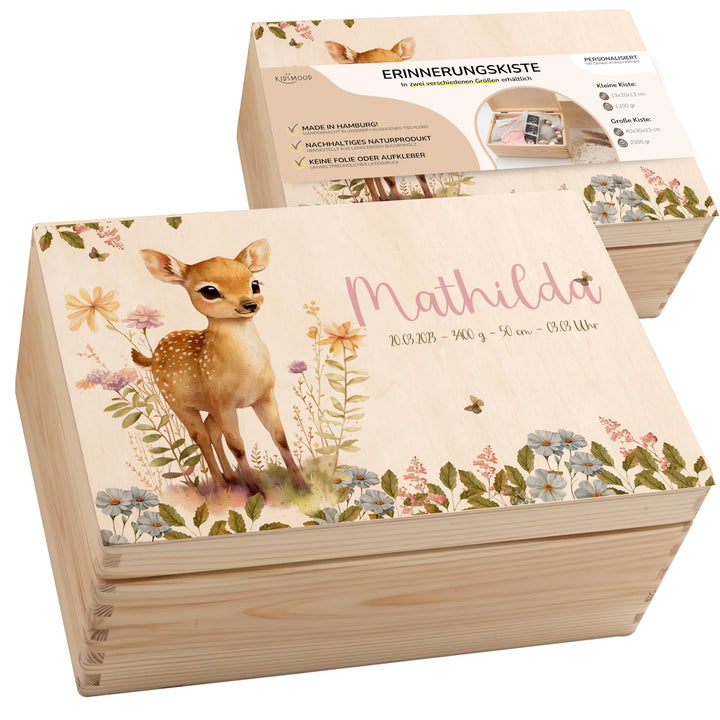 KIDSMOOD - Erinnerungsbox Baby, personalisierte Holzkiste mit Deckel, Ideal zur Aufbewahrung von Eri