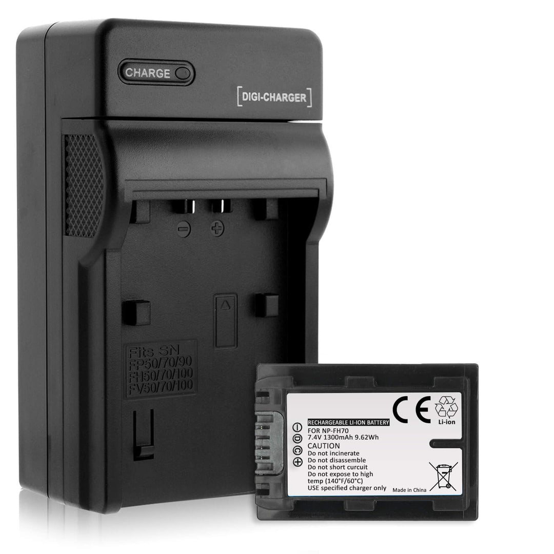 Akku + Ladegerät (KFZ, Netz) für Sony NP-FH70 / DCR-SX50, SX60... / DCR-HC... / DCR-DVD... - Siehe L