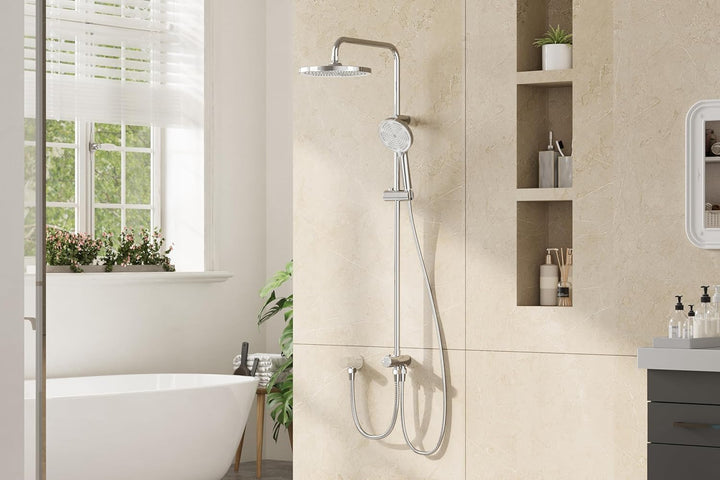 Duschsystem 25 cm Regendusche mit Handbrause höhenverstellbar Chrom, Chrom
