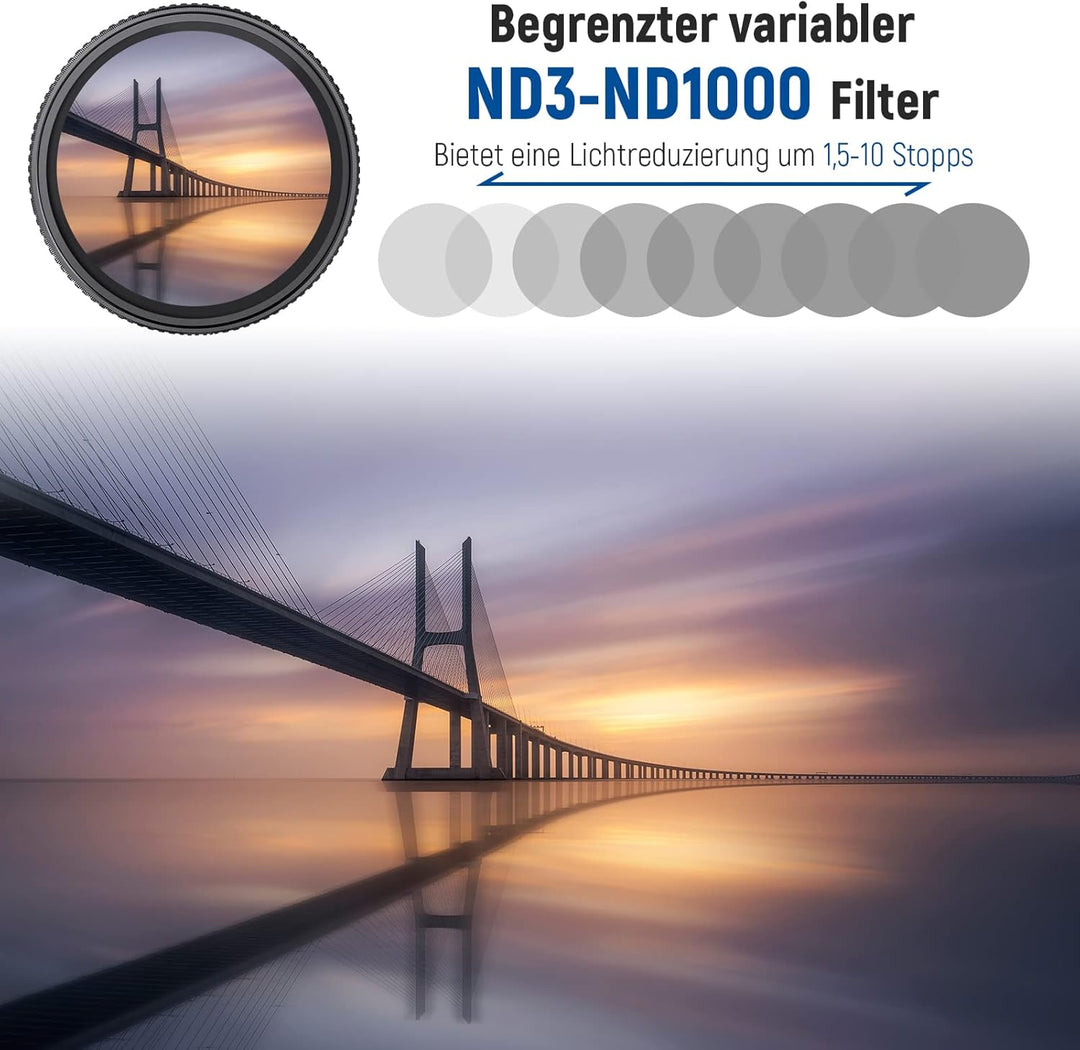 NEEWER 46mm Variable ND Filter ND3-ND1000 (1,5-10 Begrenzte Stops) Variabel Graufilter optischem HD
