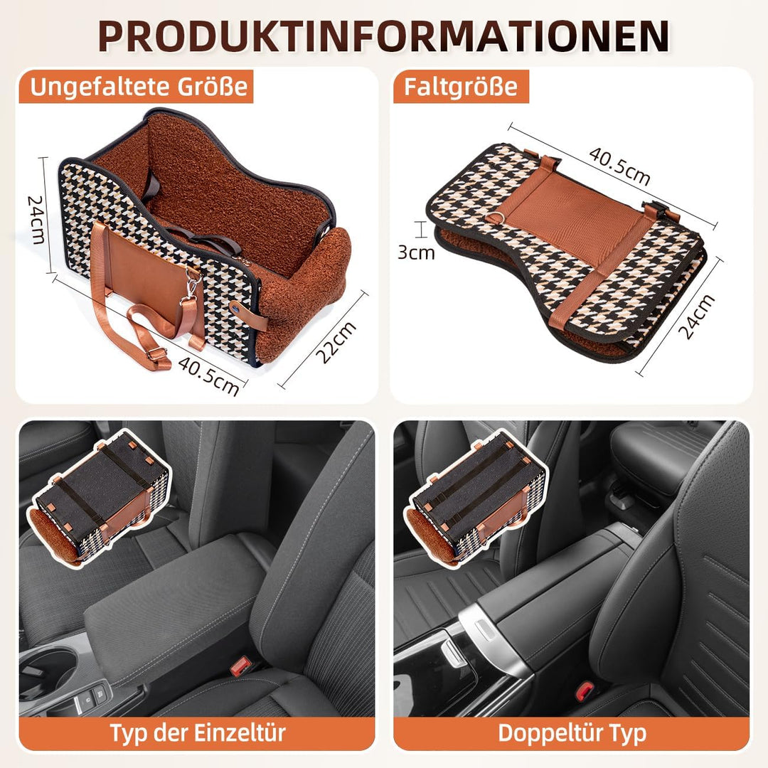Hundesitz Mittelkonsole Auto,hundesitz Auto kleine Hunde, Wasserdicht, Seitentaschen & Schnellmontag