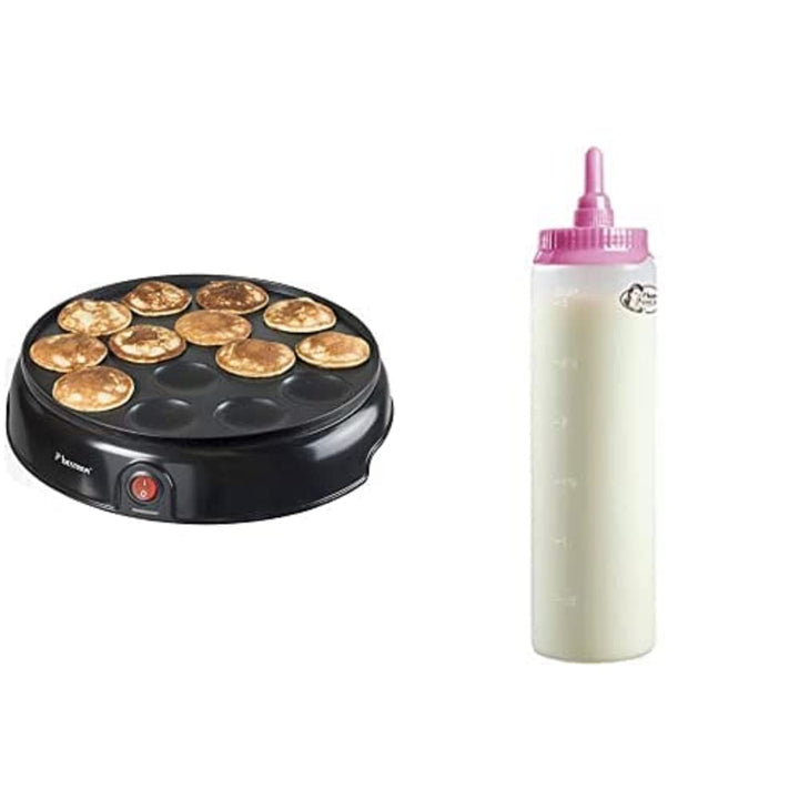 Bestron Poffertjes Maker, inkl. Teigportionierer für 700ml mit Skala, Ideal zum Befüllen des Poffert
