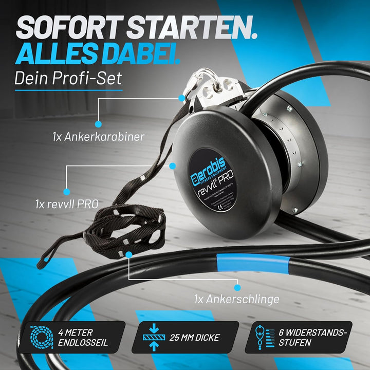 aerobis® revvll PRO | Endlos Seil Trainer | Variabler Widerstand, platzsparend, leicht | Klettertrai