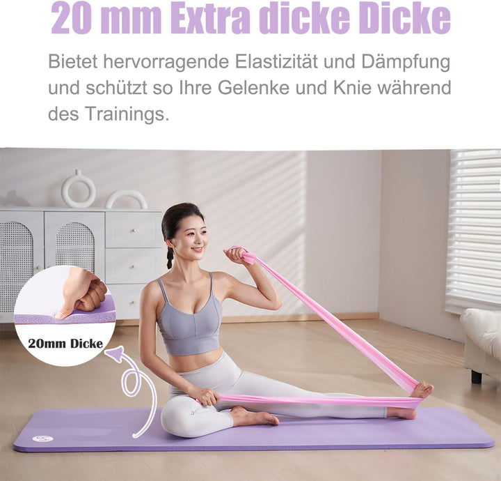Dicke Yogamatte 195×61×2cm NBR Fitness Matte Gymnastikmatte für Pilates Gym Workout Zuhause mit Trag