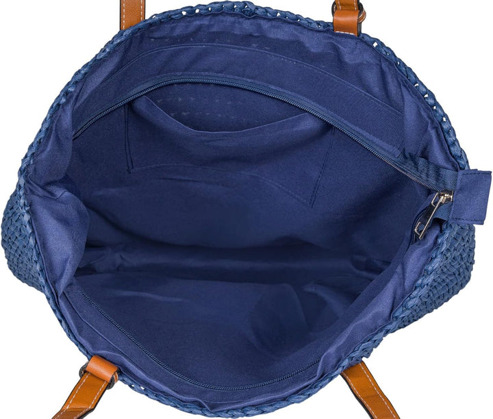 styleBREAKER Damen Korbflecht Schultertasche aus Papierstroh, Strandtasche mit langen Henkeln, Flech