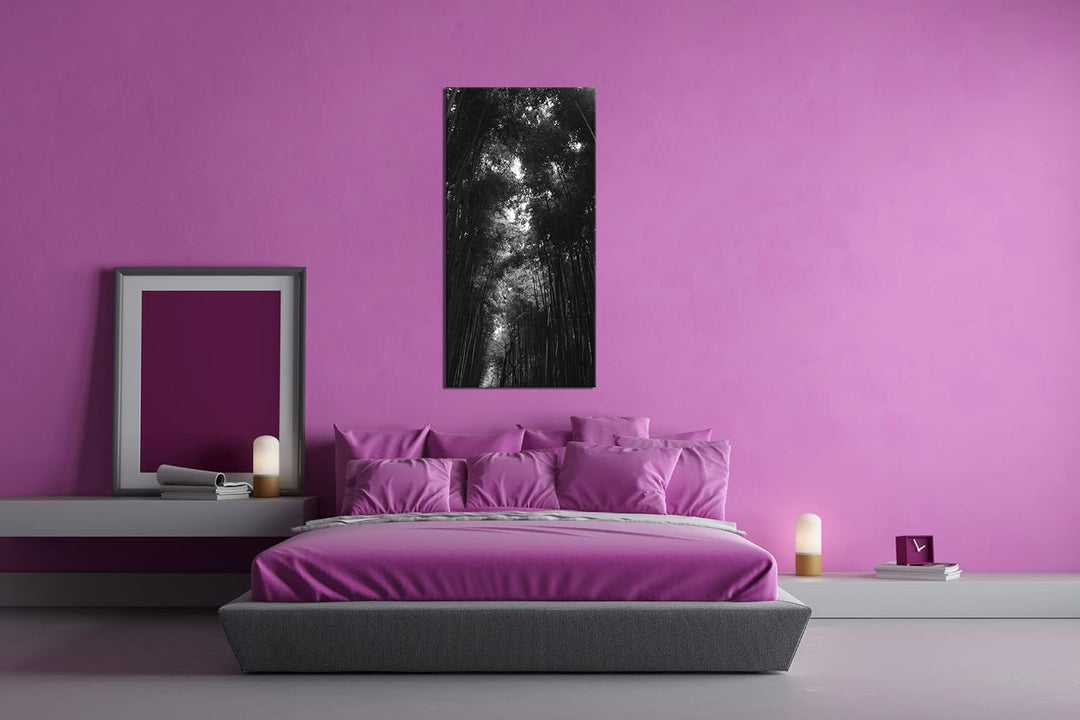 ein Wald voller Bambus Panorama 60x30 cm Effekt: Schwarz/Weiss als Leinwandbild, Motiv fertig gerahm